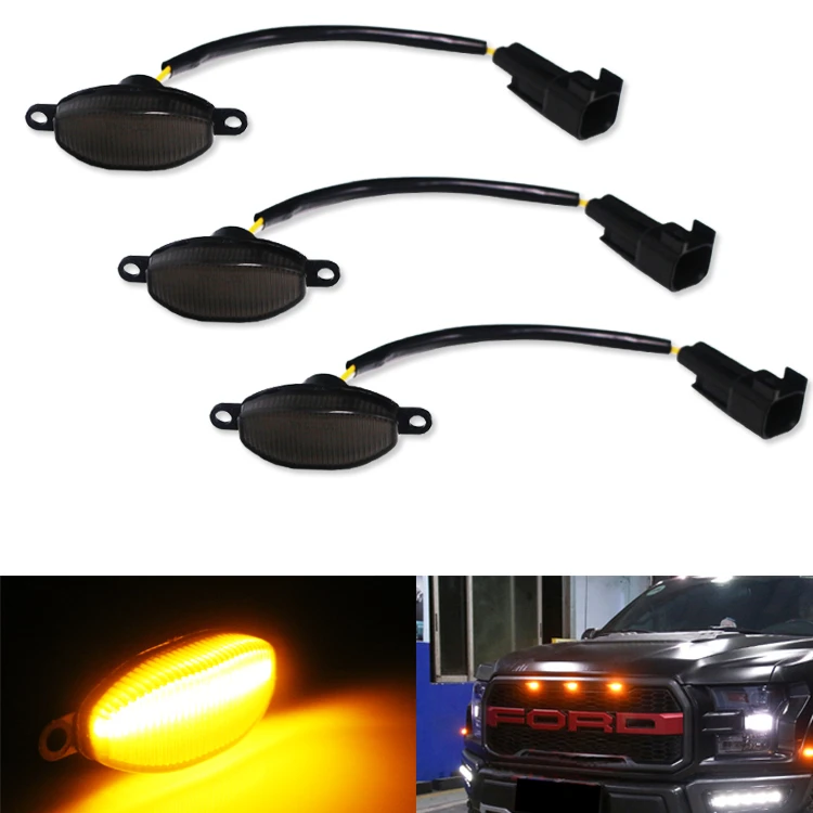 Truck 4x4 grille Lamps Amber yellow smoked lens LED For 2010-2014 and 2017-up Ford Raptor grille Lamps parking driving light