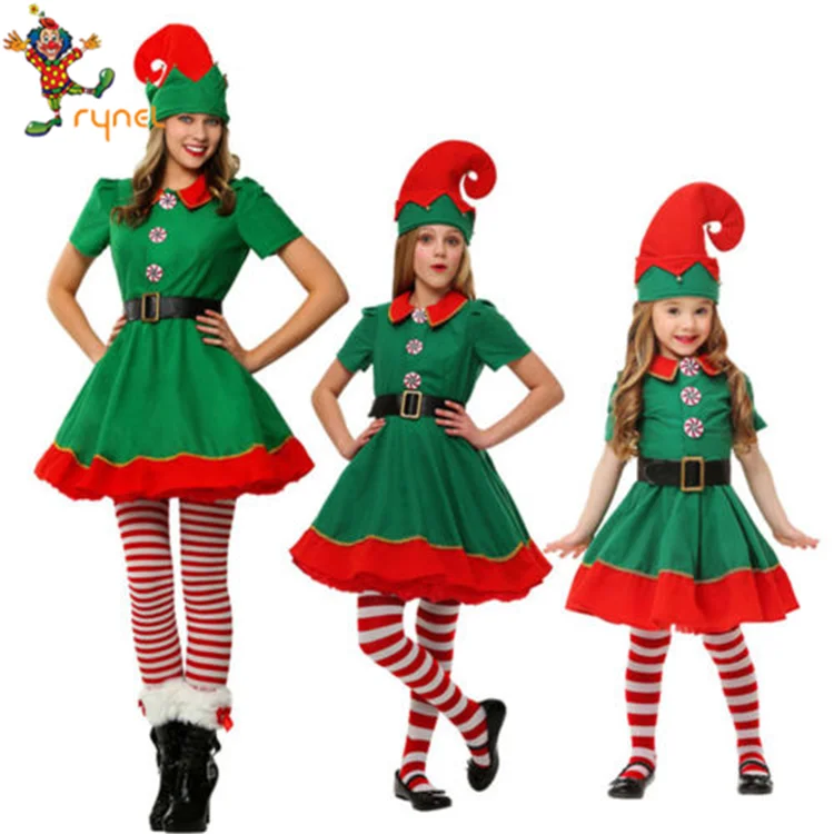 Super Pgcc5186 Korte Mouw Groene En Rode Kerst Kostuums Elf Santa FZ-05