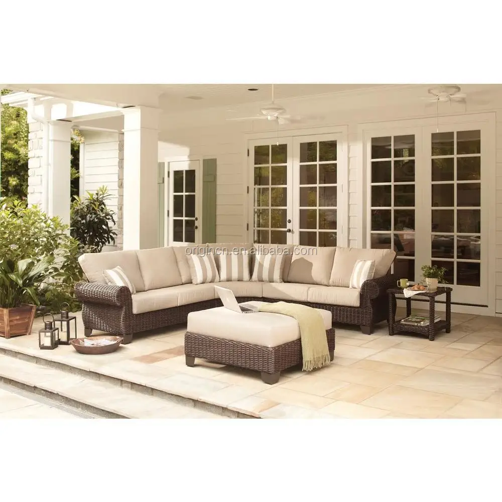 Royal Luxury Design Deep Seating Rattan Sofa Set With Rolled Arms