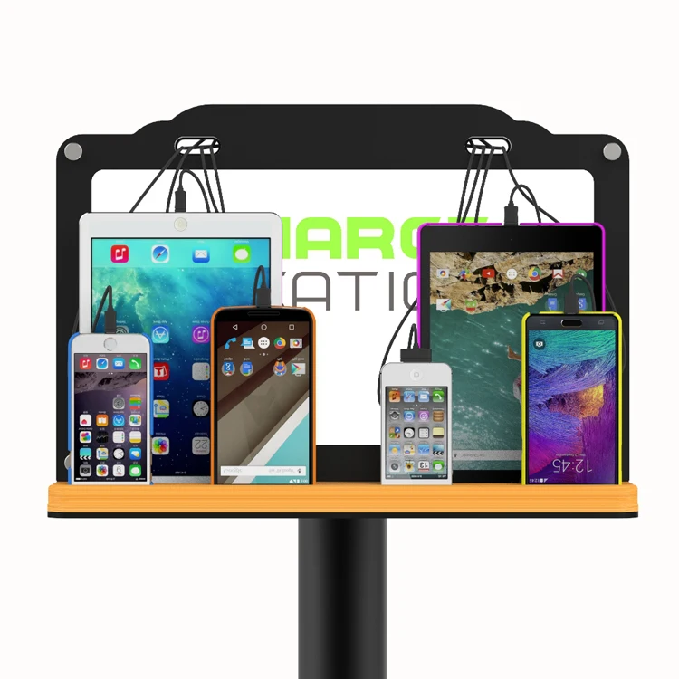 Commercial Cell Phone Charging Station With Floor Stand With LED Backlight