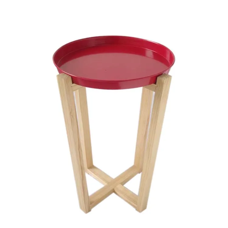 Red Custom Round Side Coffee Table Wood Leg Dining For Home Decor