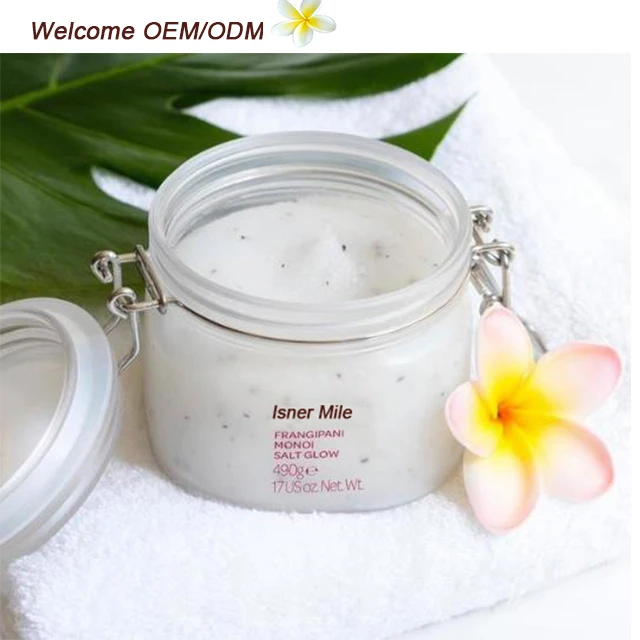 OEM/ODM Private Label Frangipani Monoi Glow Skin Exfoliates Whitening Smooth Softens Salt Facial Body Cream Scrub Exfoliator