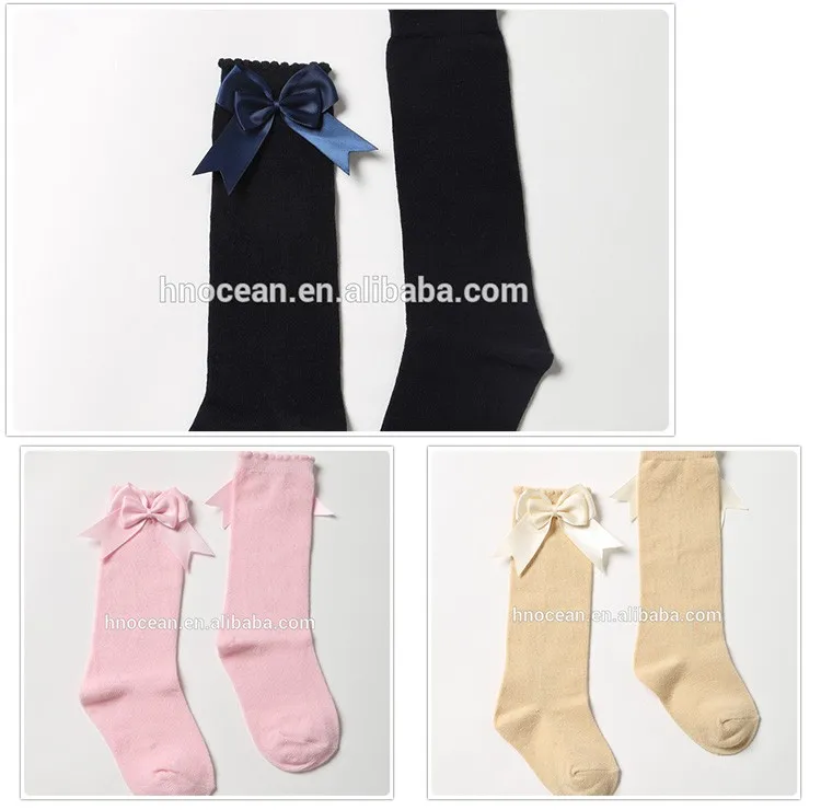 Kids School Cotton Cute Dress Bow Socks Pompom Dot Welt Cheap Knee High