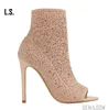 2018 High quality shoes Chengdu factory new design popular high heel peep-toe net with rhinestones ankle boots women hot sale