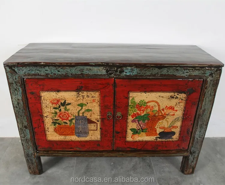 La Pintura China Antigua Mano Mongolia Dos Puertas De Cabina De Madera