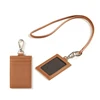 leather vertical card holder tag neck strap name id cards holder with lanyard
