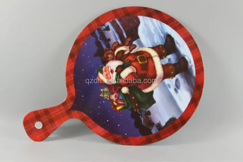 Christmas Print Melamine Round Cutting Board With Handle
