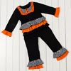 Black orange kids clothes set festival stripe fall shirts unique girls hem ruffle out wear