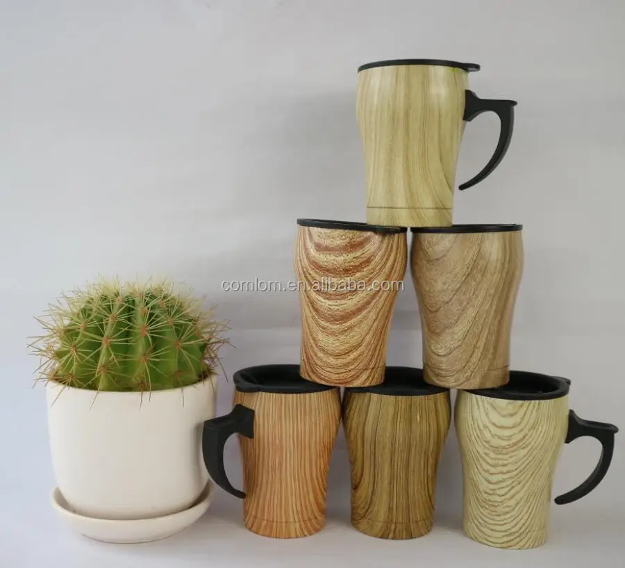 Wood Grain Double Wall Stainless Steel Coffee Mug Travel Mug With Handle Buy Wood Grain Coffee Mug Travel Mug Stainless Steel Travel Mug Product On Alibaba Com