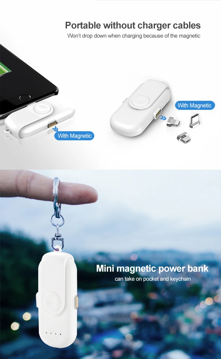 1000mah Finger Magnetic Mobile Universal Charger Mini Power Bank