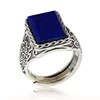 SJ Natural Real Gemstone Blue Lapis Lazuli Cushion Cut Anti-fatigue 925 Sterling Silver Antique Style Twisted Pattern Men Ring