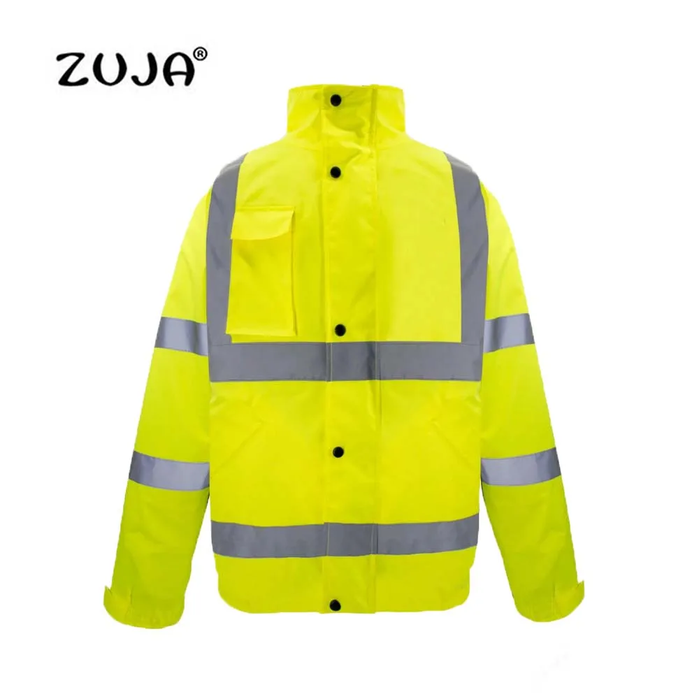 Fluorescent Yellow Work Life Jacket With Reflective Stripes Safety