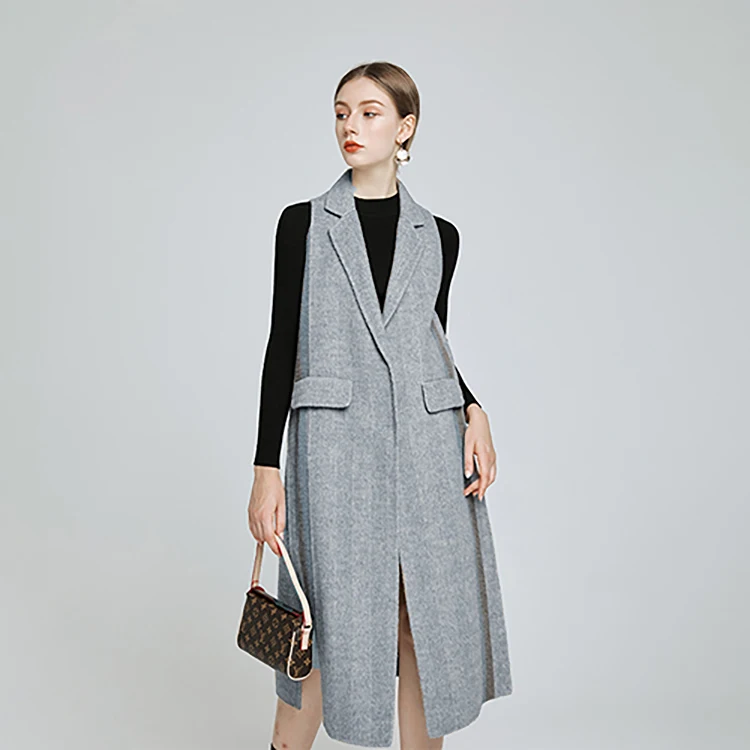 Aphacatop Wholesale Sleeveless V-neck Khaki Wool Long Overcoat - Buy ...