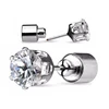 5mm 6mm 316L Stainless Steel Prong Set Round Clear Black Cubic Zirconia Earring Studs