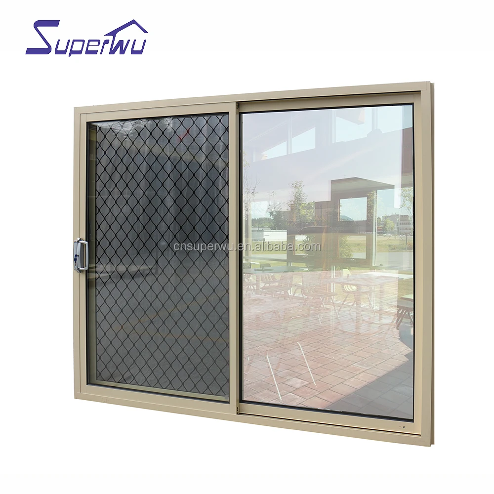 Aluminium double glass sliding doors with stainless steel security mesh