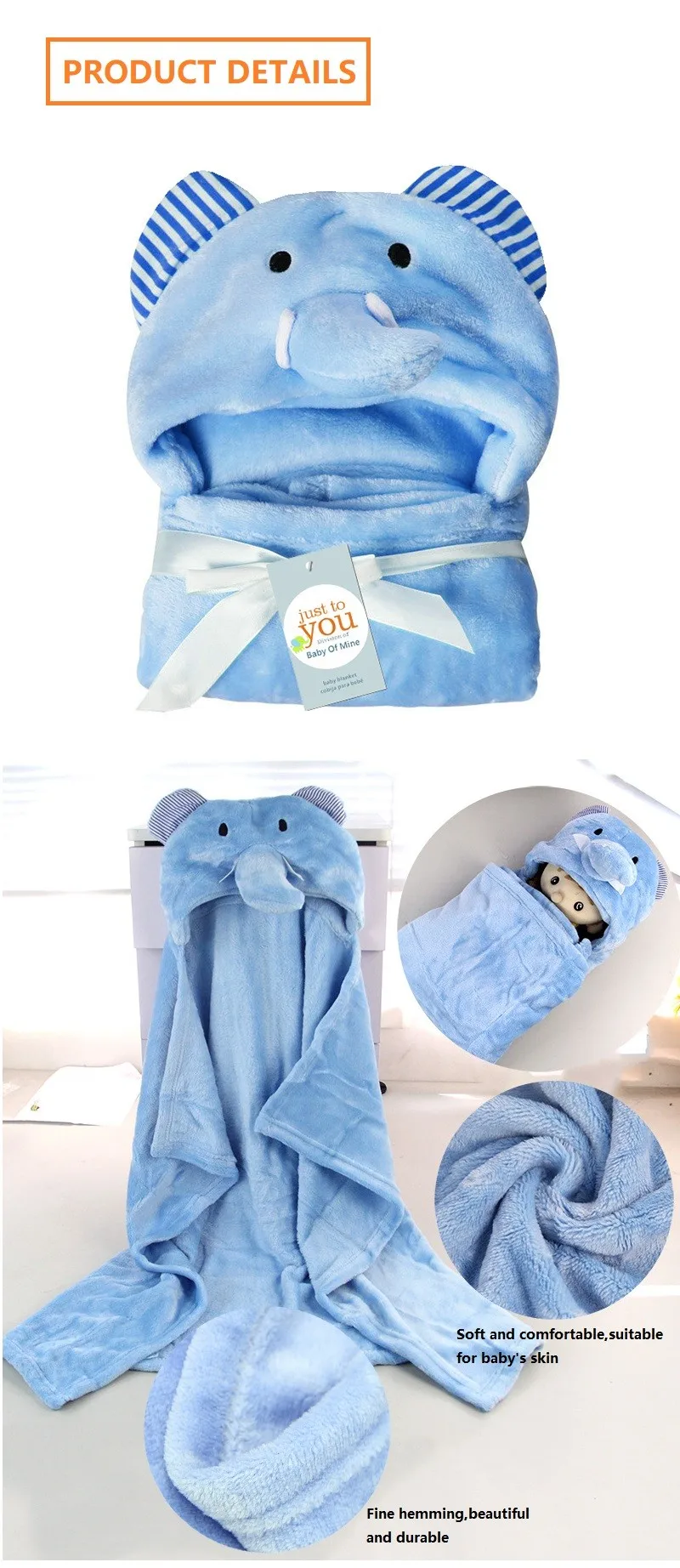 Lovely Animal Shape Hooded Head Towel Pattern Fleece Baby Blanket For