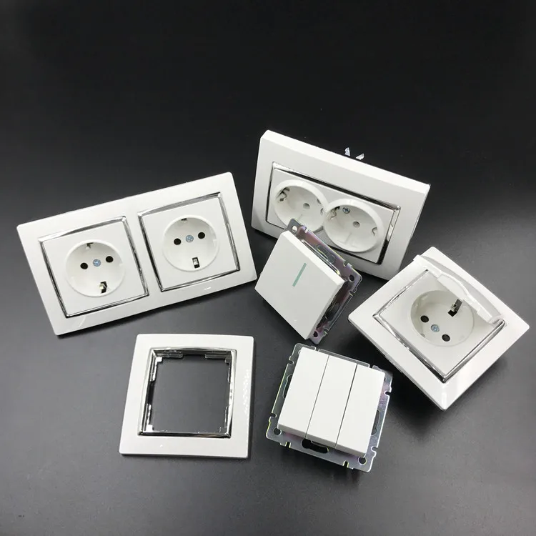 BIHU Wall Socket EU Standard Wall outlet Power German Socket Plug with earth contact with cover AC 110~250V 16A Power Socket