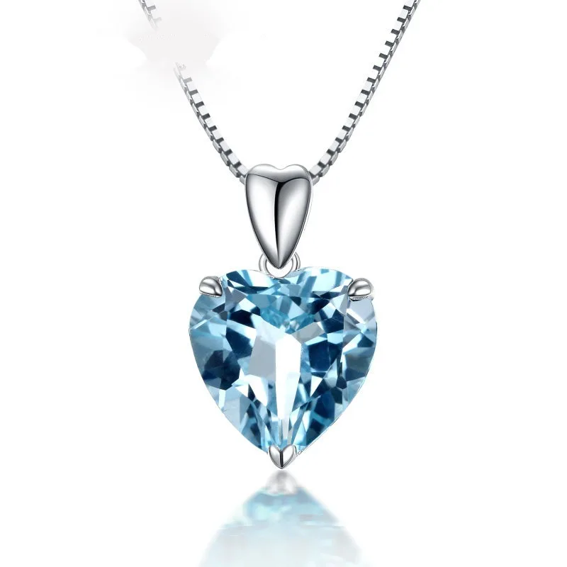 Blue Crystal Topaz Pendant Ocean Heart Shaped Necklace 925 Silver - Buy ...