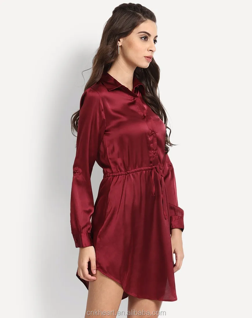 burgundy shirt dress