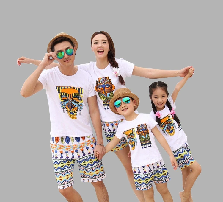 New arrival human face family clothes mother father daughter set t shirt pant family clothing look