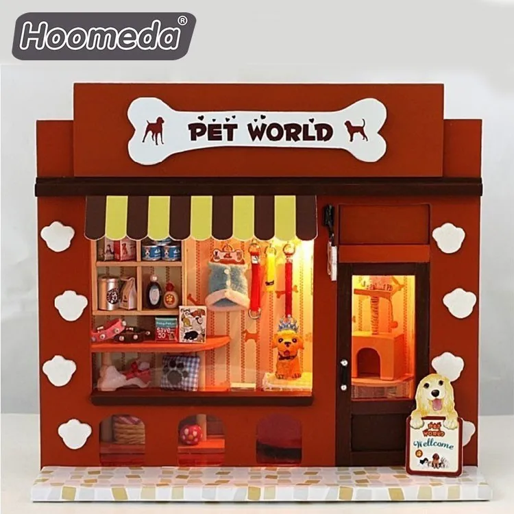 Popular Shop Decor Mini Pet Store Wooden Doll House With Furniture