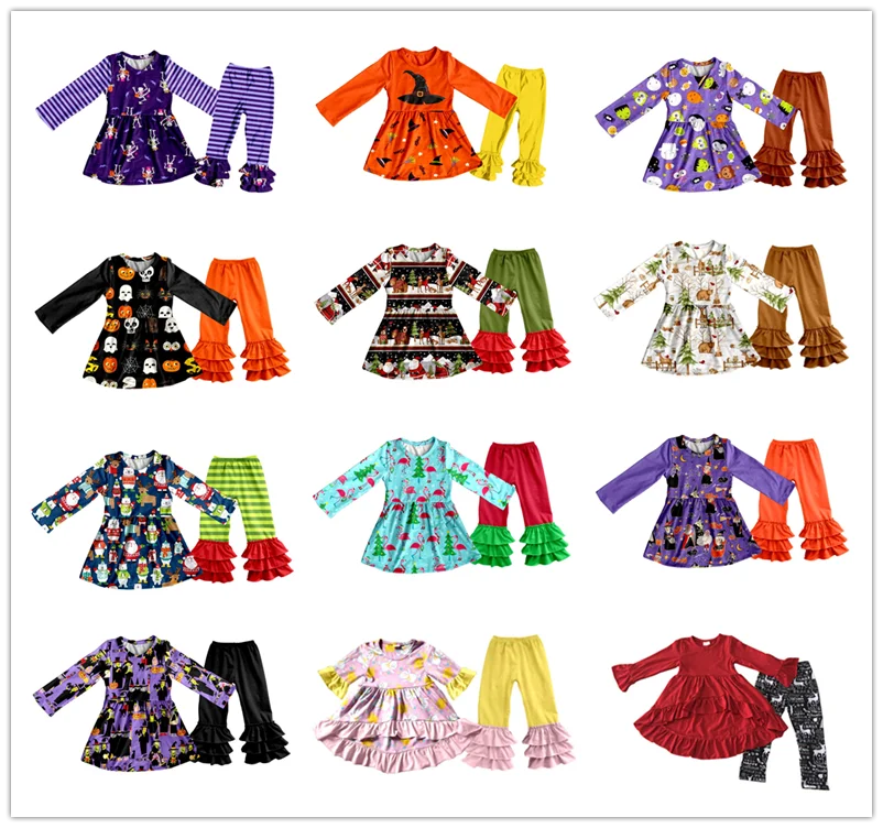 Wholesale Children's Boutique Clothing Girls Blank Icing Ruffle Sleeve