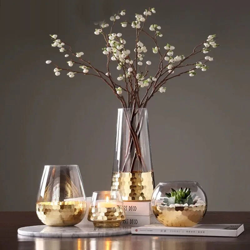 Small Glass Flower Vase Gold Wedding Tall Glass Cylinder Vase For Home