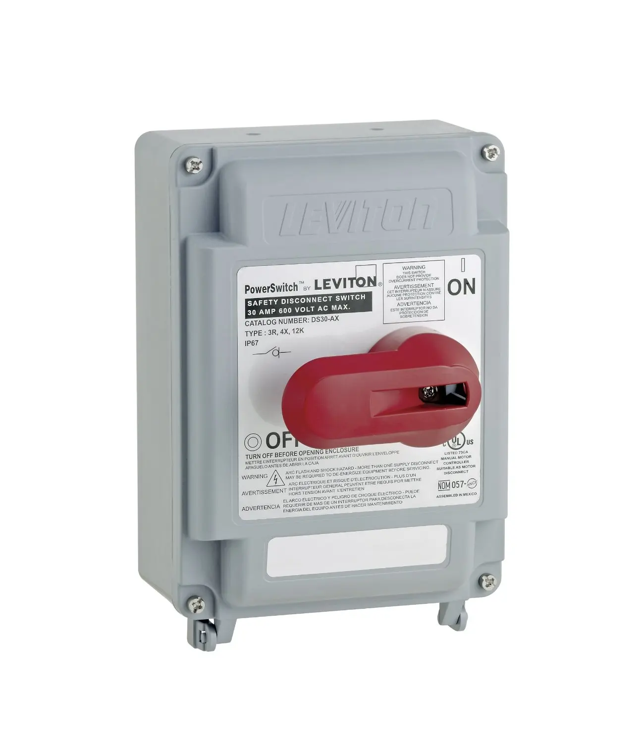 NEMA 4X Watertight Leviton MS4X-302 30A 600V Starter//Disconnect