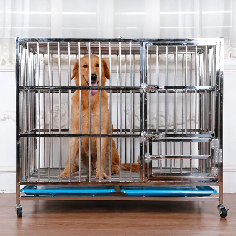 Stainless Steel Dog Crate Pet Cage Foldable Dog Cage With Plastic Trays Stainless Steel Dog Crate Tray