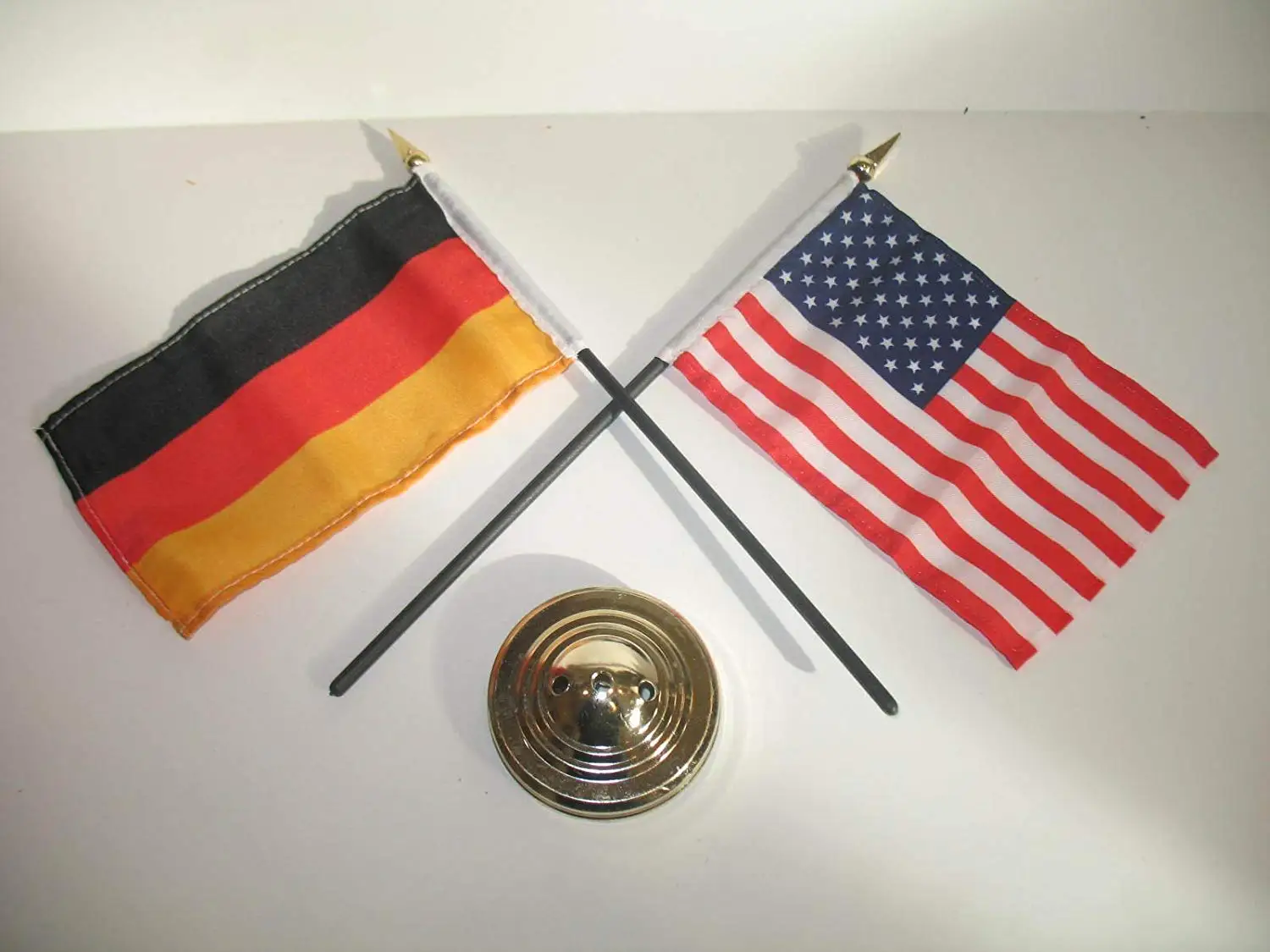 German Germany w// Bundeswehr Eagle Flag 4/"x6/" Desk Set Table Stick Gold Base