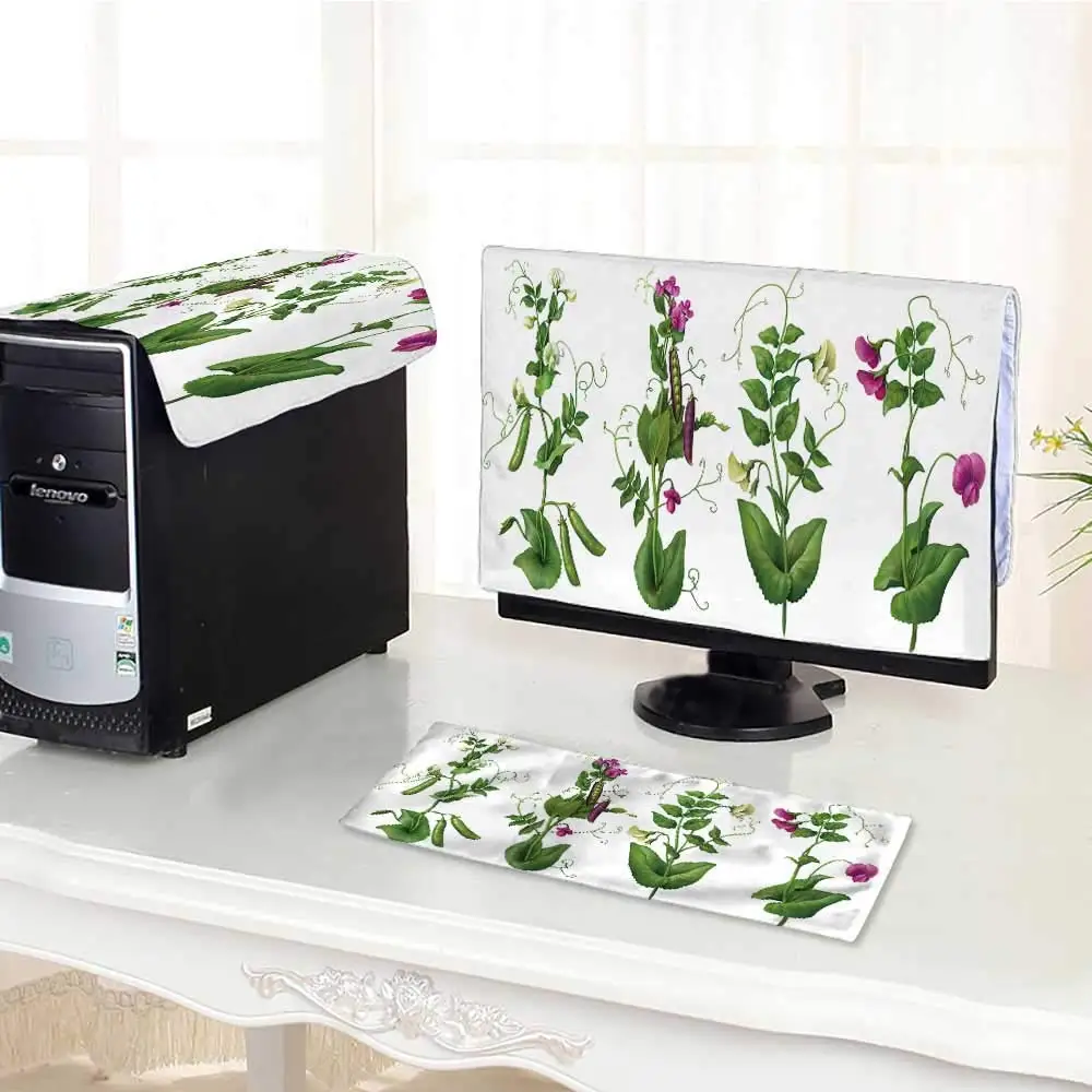 UHOO2018 Keyboard dust Cover Computer 3 Pieces White and Purple Pea Plants Computer dust Cover /23"