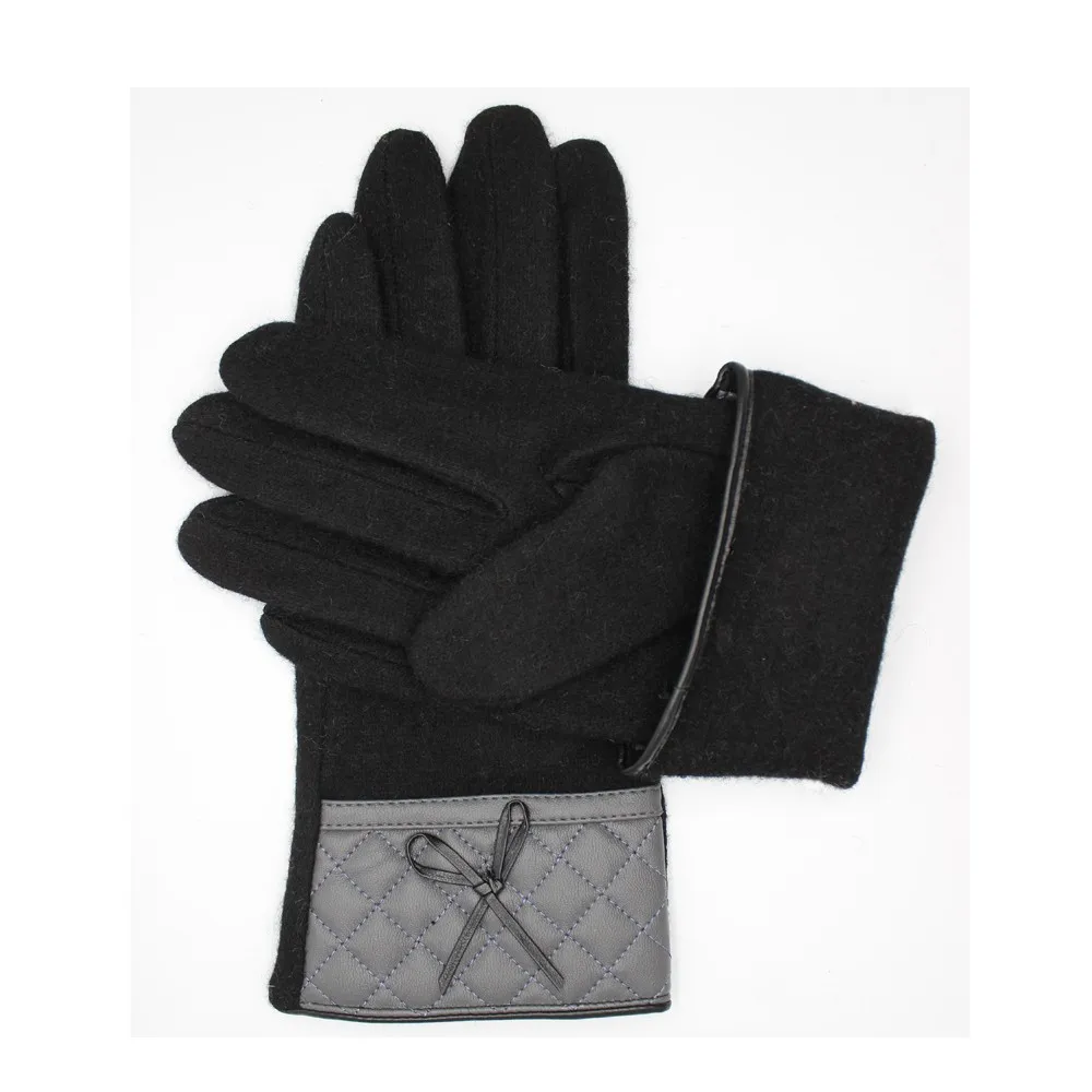 women's new style woolen leather wrist wholesale gloves