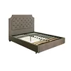 Grey Tufted Linen-like Fabric Footboard Storage Bed