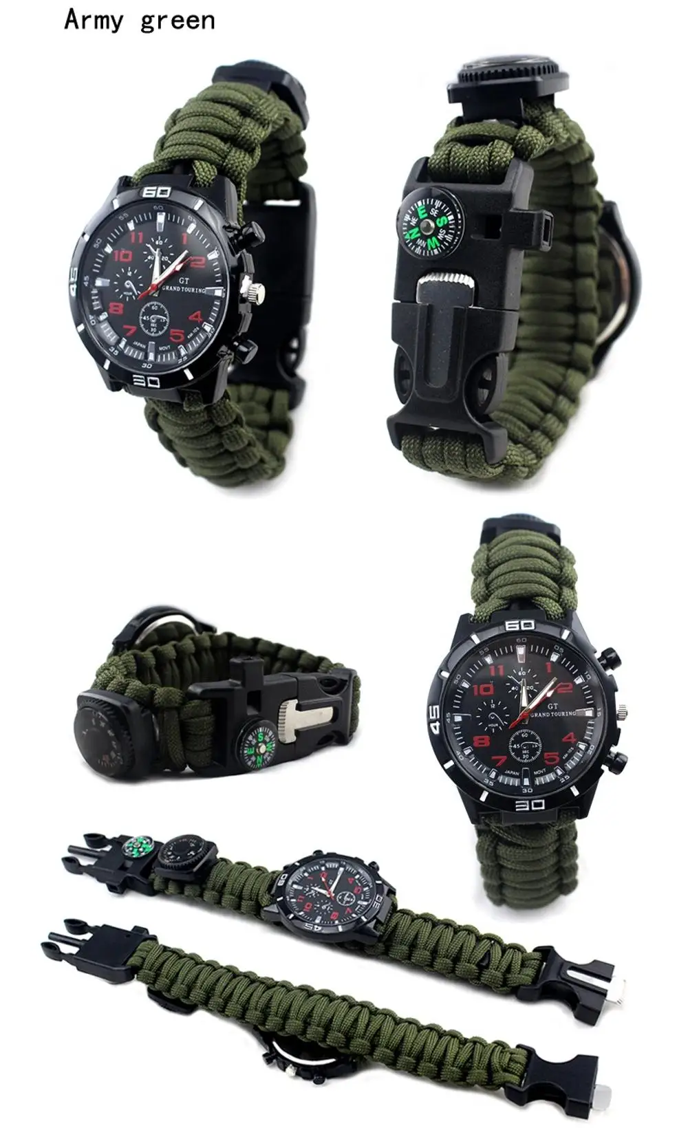 Portable Camping Hiking Outdoor Wrist Watch Emergency Survival Compass