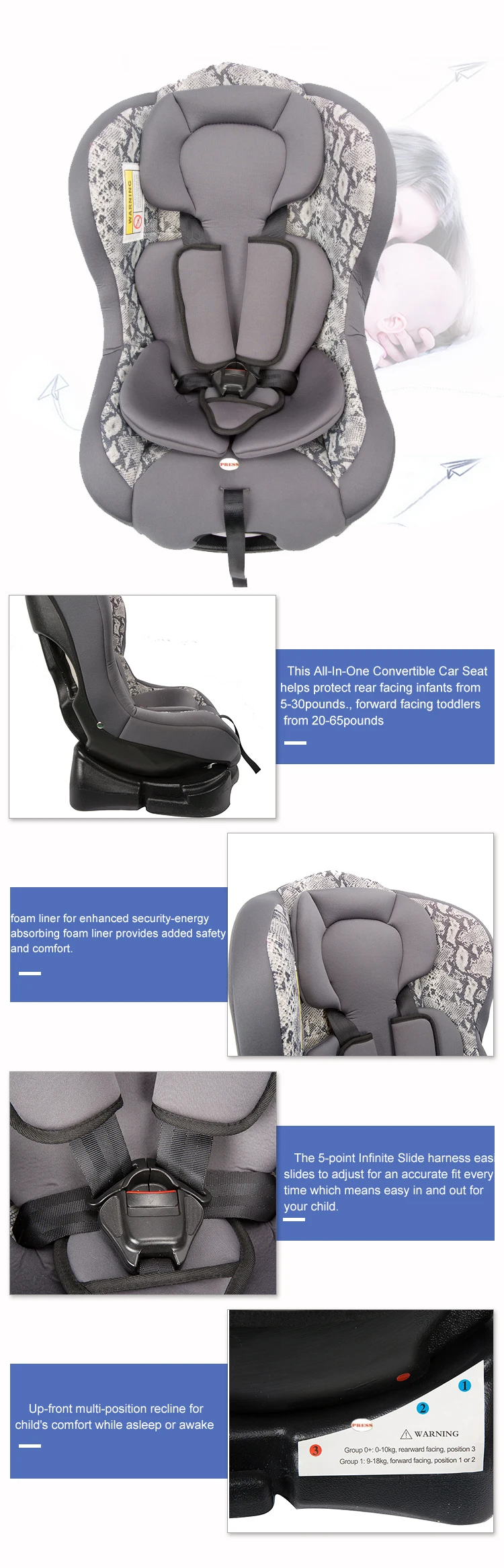 360 Degrees Rotate Safety Adjustable Baby Car Protects Child Safety Seat