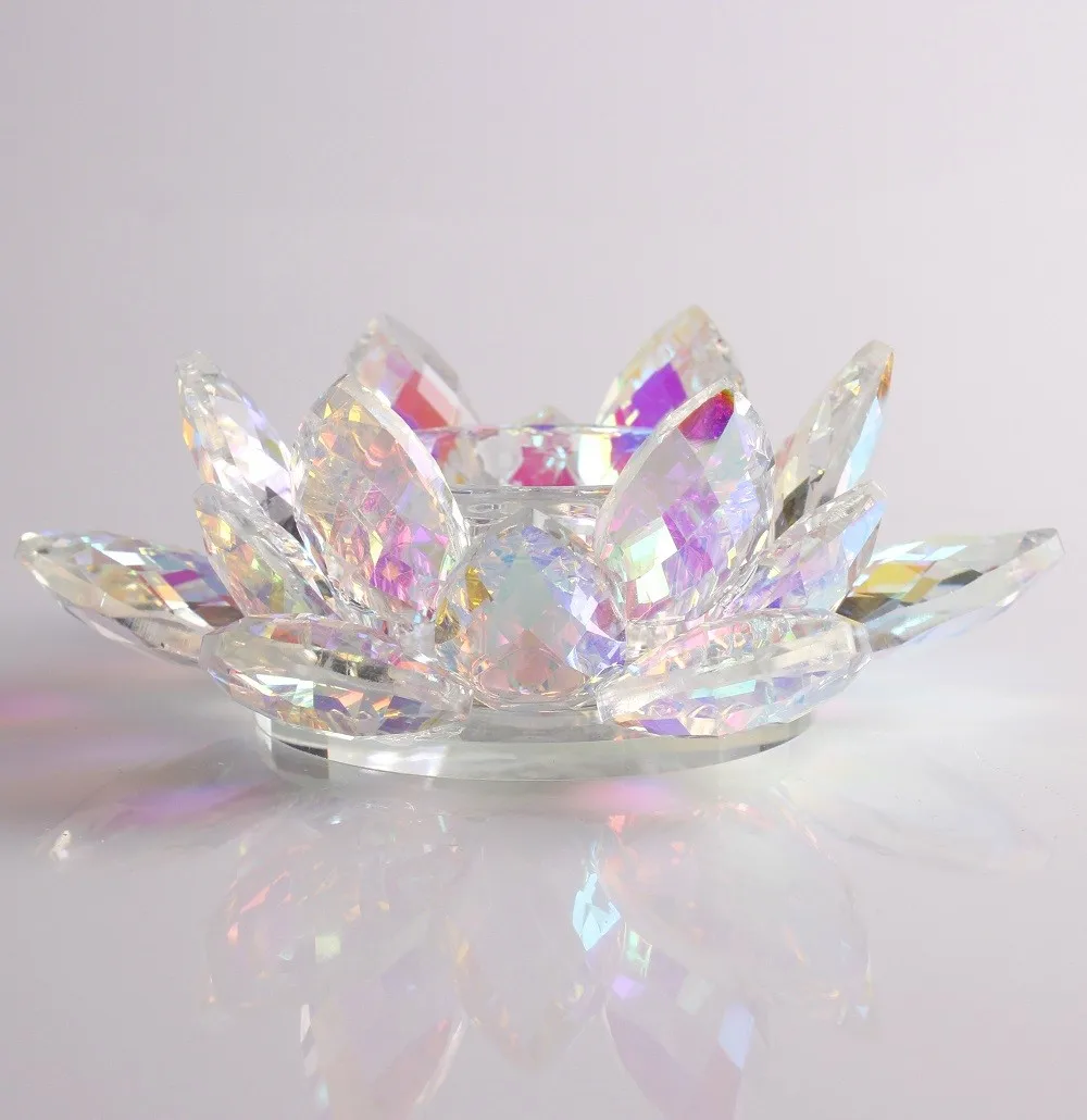 Wholesale Rainbow Colorful Crystal Glass Lotus Flower Shaped Candle