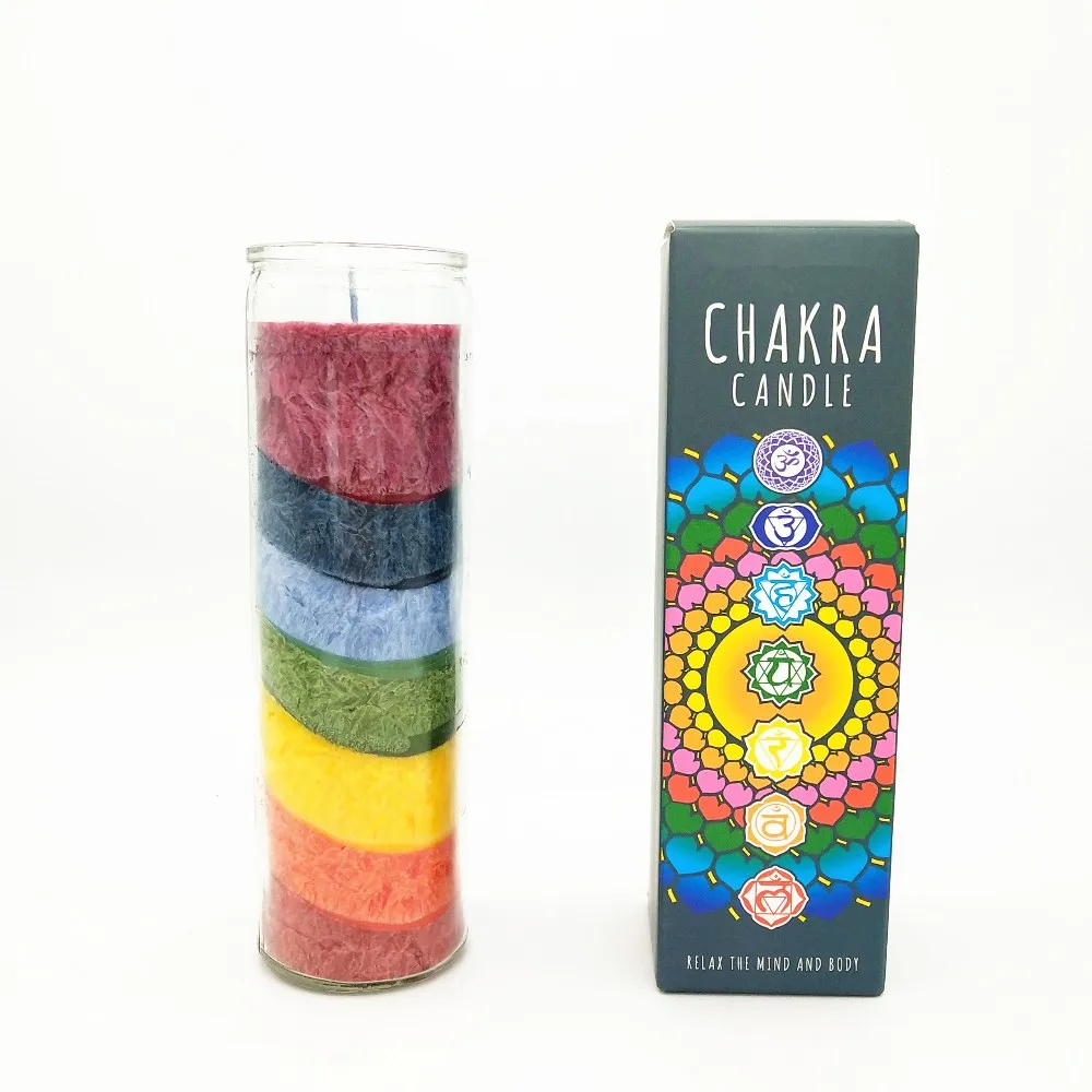 Wholesale 8 Inch Energy Spirit Scented Candles 7 Colors Chakra Rainbow
