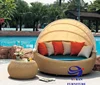 Outdoor Patio Canopy Cushioned Daybed Round Retractable Sofa Bed Modern Rattan