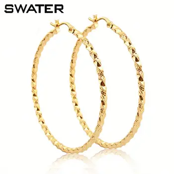 Bisuteria Hoop Earrings Bamboo Shape Casting 24 Carat Gold Bisuteria Hoop Earrings Bamboo Shape Casting 24 Carat Gold
