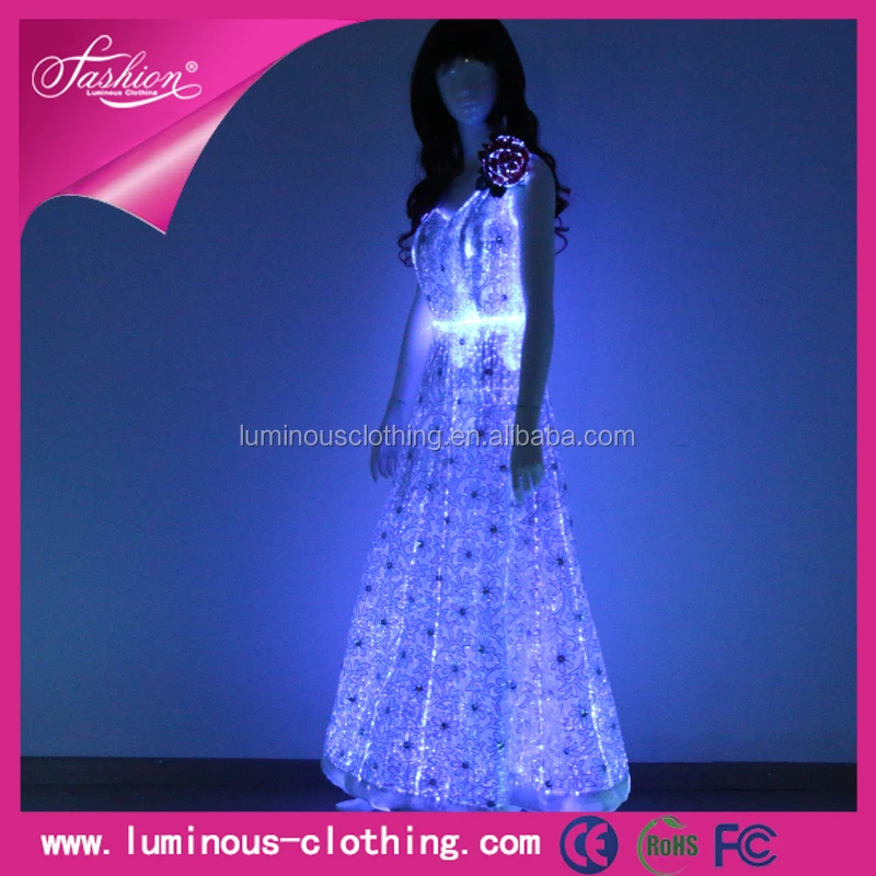 Light Blue And White Wedding Dress Led Light Prom Dress Yq 52