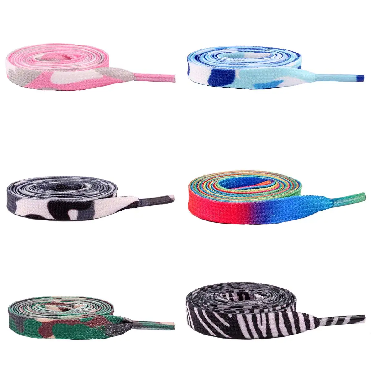 Wholesale Fancy Multi Colors Sublimation Printed Flat Bulk Custom Logo Shoelaces With Plastic