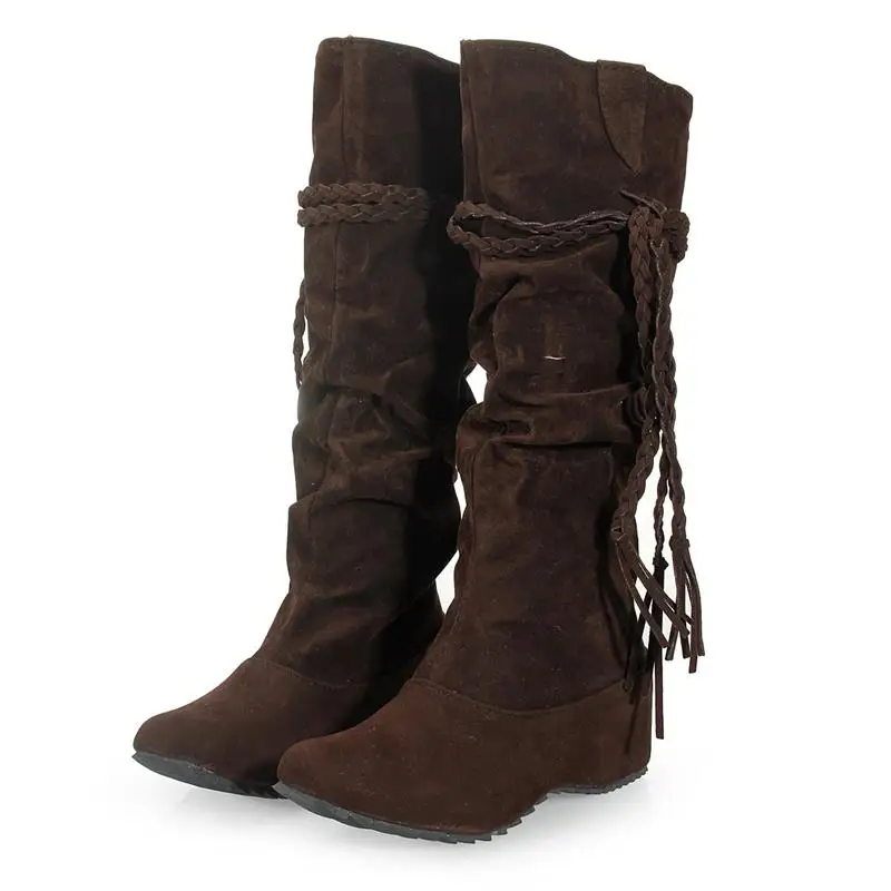 Fashion Womens Lady Mid Calf Suede Tassels Winter Warm