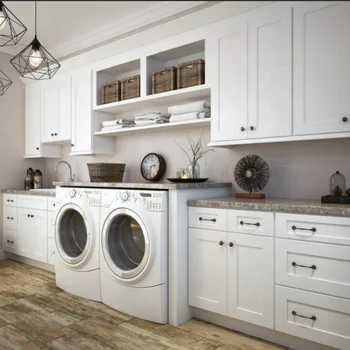 Moisture-proof Wooden White Laundry Cabinet Multi-function Laundry Room ...