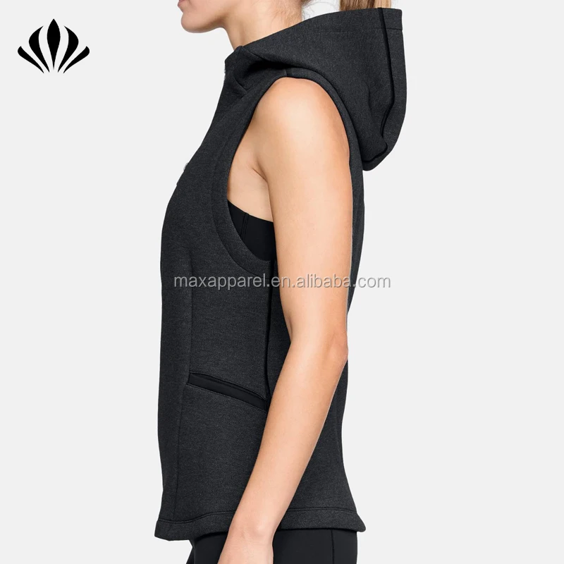 Womens Slim Fit Chest Pocket Sleeveless Hoodie Side Pockets Plain Zip Up Hoodie Buy Women