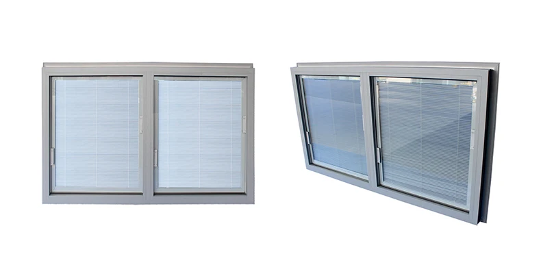 Square aluminium double glazed fixed window with blind built-in