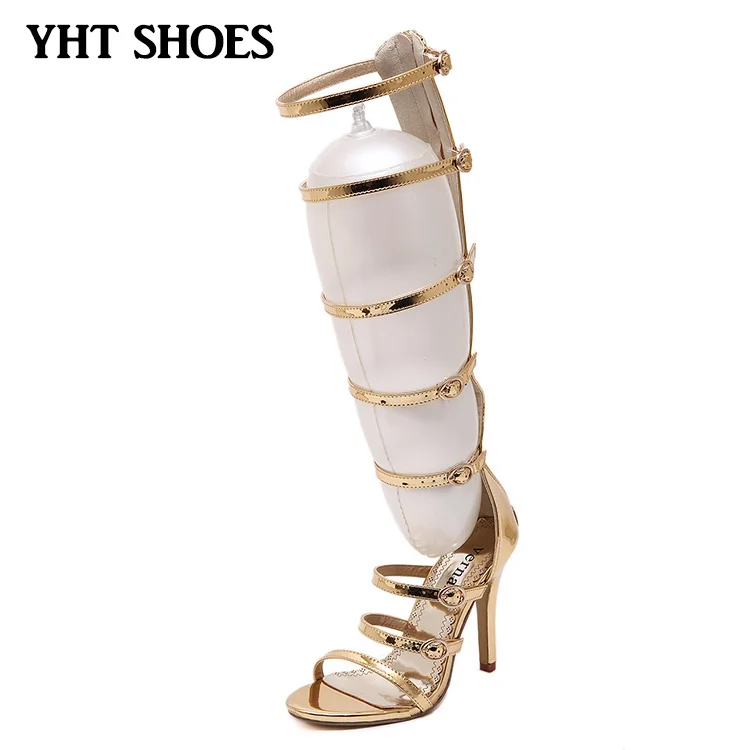 gold gladiator heels knee high