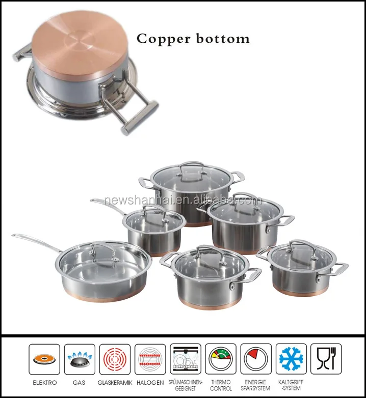 Impact Bonding Copper Bottom 12pcs Stainless Steel Cookware Set Sc587