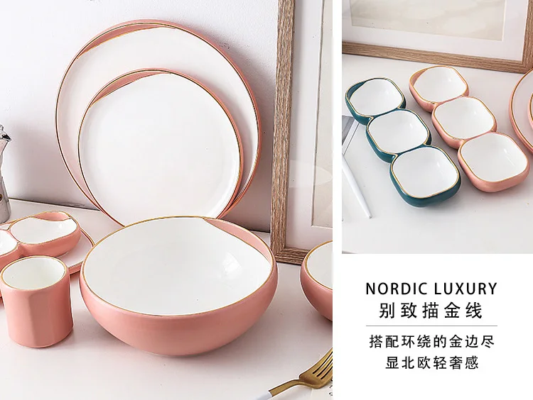 American Luxury Unique Design Wedding Tableware Sets Glazed Porcelain Matt  Pink And Green Cerami… in 2023