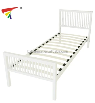 Modern Strong White Wooden Slats Metal Single Bed Frame Bedroom