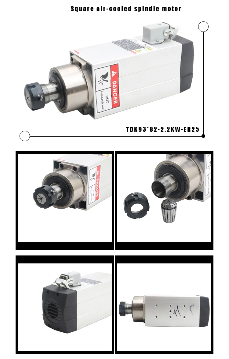 ZHENYU/FQD 2.2kw ER25 square air cooled router cnc spindle motor 18000RPM